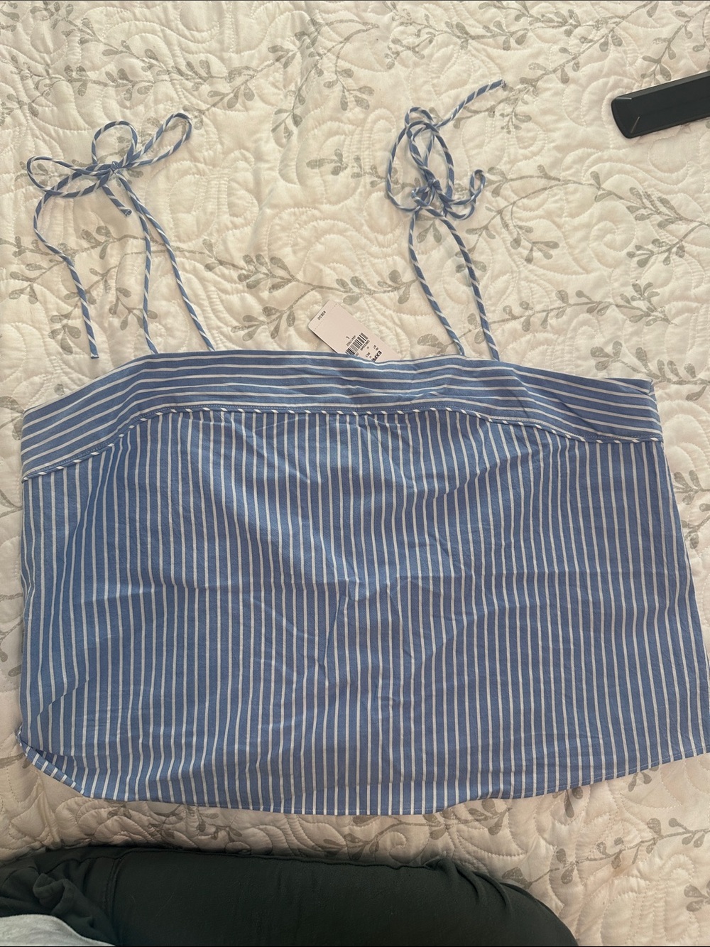 Express Blue and White Striped Tie-Shoulder Crop Top